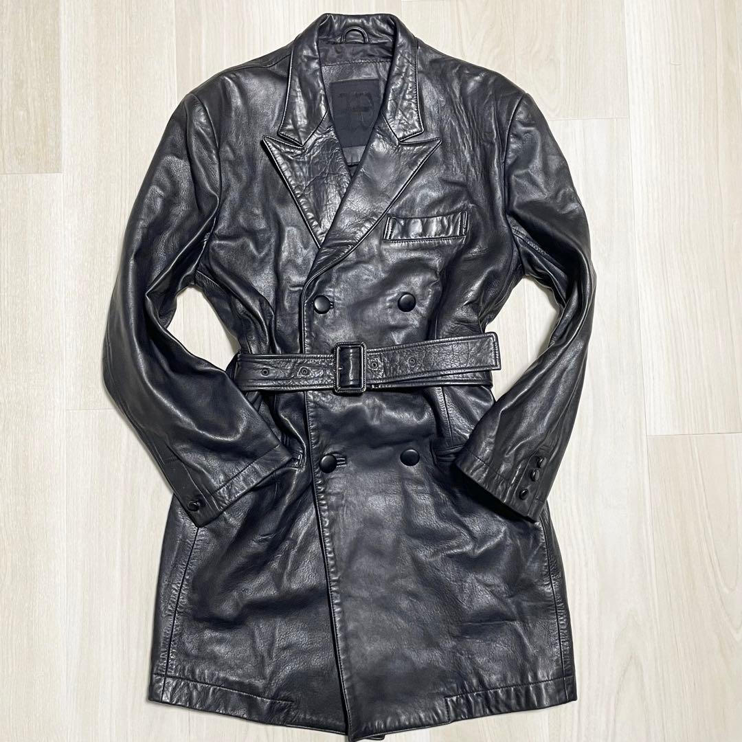 WORKSHOP 【希少 美品】レザートレンチコート 黒 ヨウジヤマモト メンズ