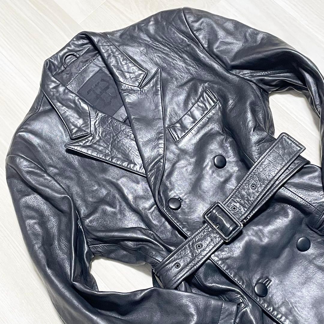 WORKSHOP 【希少 美品】レザートレンチコート 黒 ヨウジヤマモト メンズ