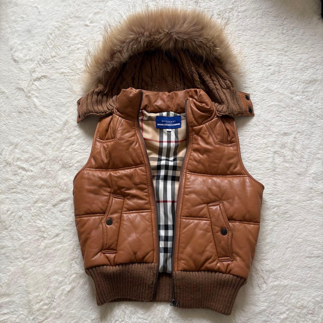 バーバリーブルーレーベル 羊革 ラムレザー　ベストノバチェック