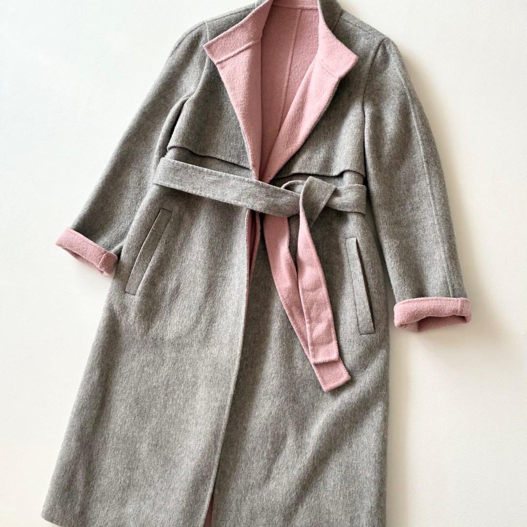 ANAYI　アナイ　近年モデル　ウールリバーコート　ガウンコート　グレーxピンク