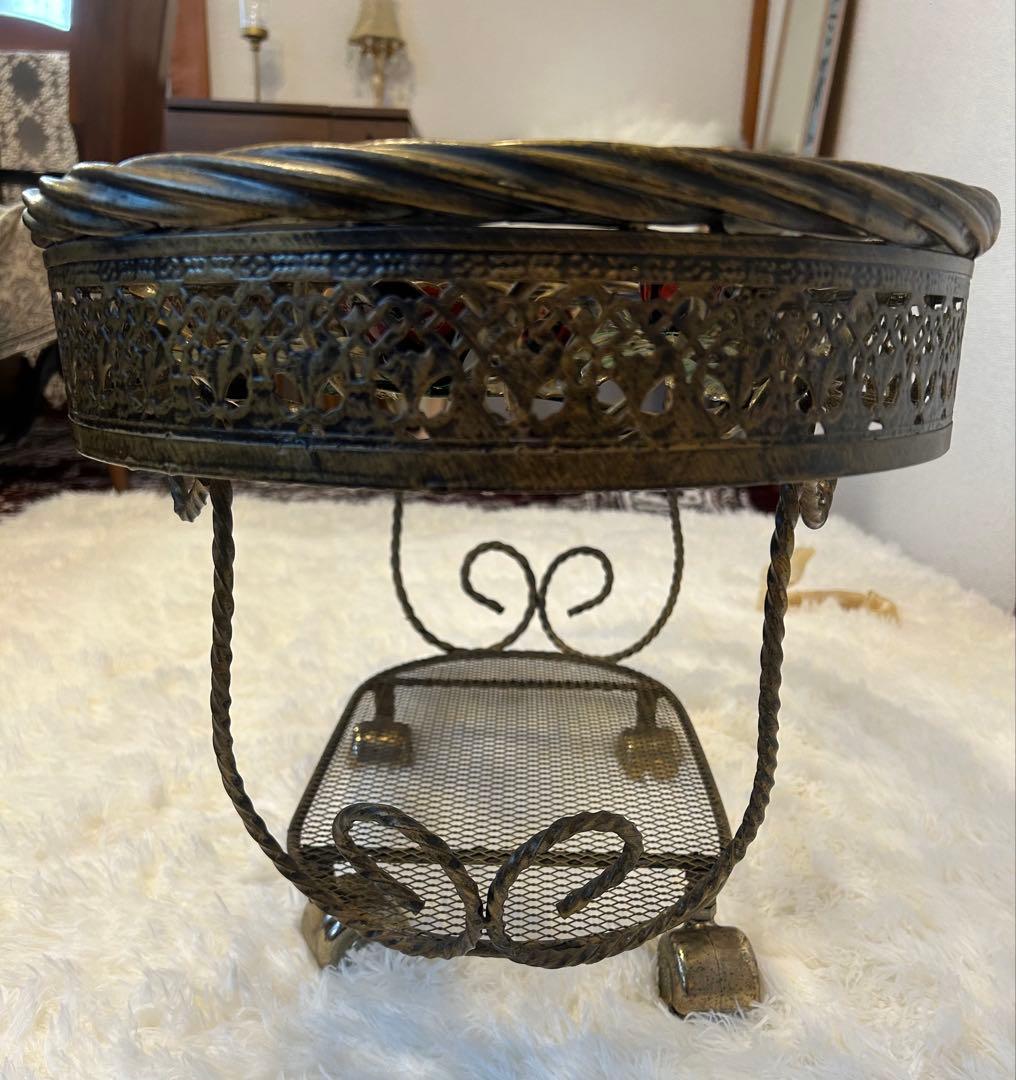 ヴィンテージ ミッドセンチュリー ガラス天板 真鍮キャスター HMC 薔薇