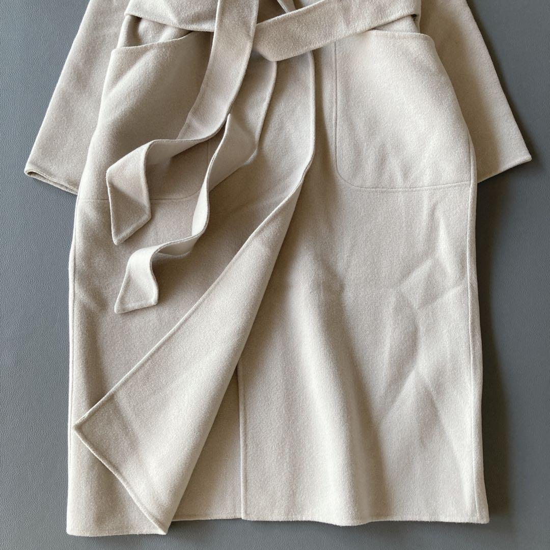 s*a様 ソージュ　ウールリバーローブコート　ロング　ベルト付き　グレージュ　S