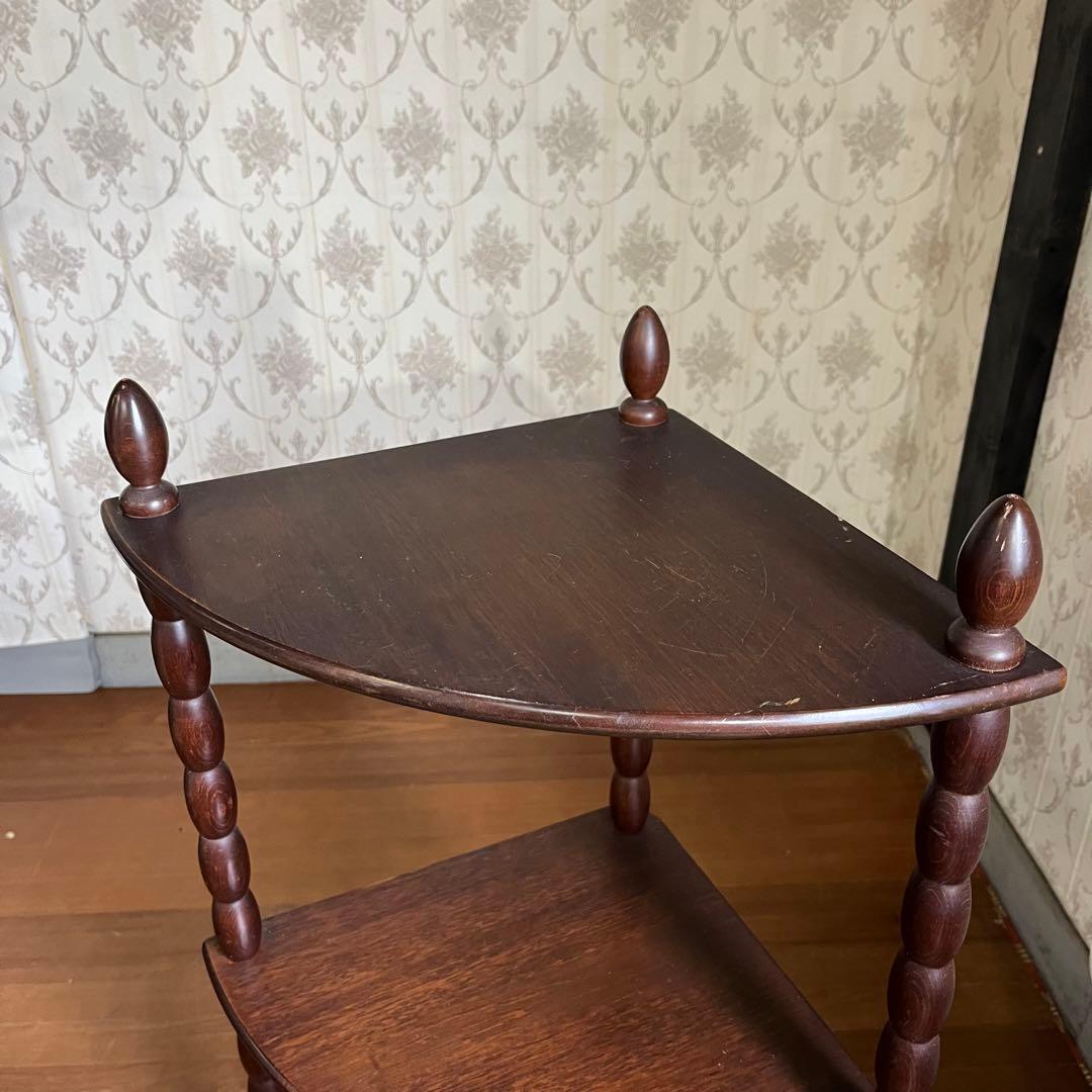 【アンティーク】昭和レトロ 木製 扇形 コーナーラック 3段 コンソールテーブル