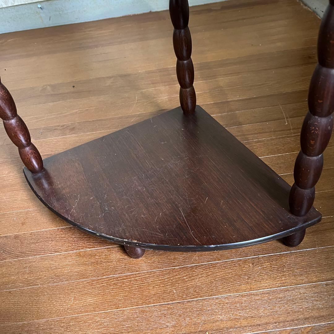 【アンティーク】昭和レトロ 木製 扇形 コーナーラック 3段 コンソールテーブル