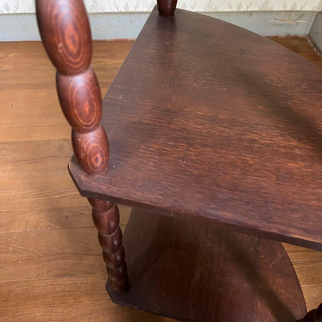 【アンティーク】昭和レトロ 木製 扇形 コーナーラック 3段 コンソールテーブル