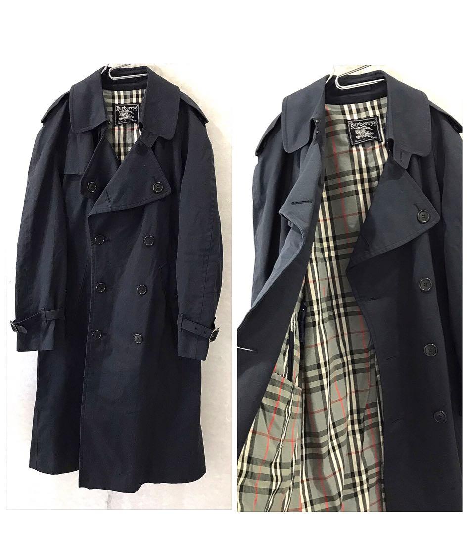 80ｓ英国製 Ｂｕｒｂｅｒｒｙ‘ｓ ノバチェック トレンチコート 希少 紺 Ｍ程