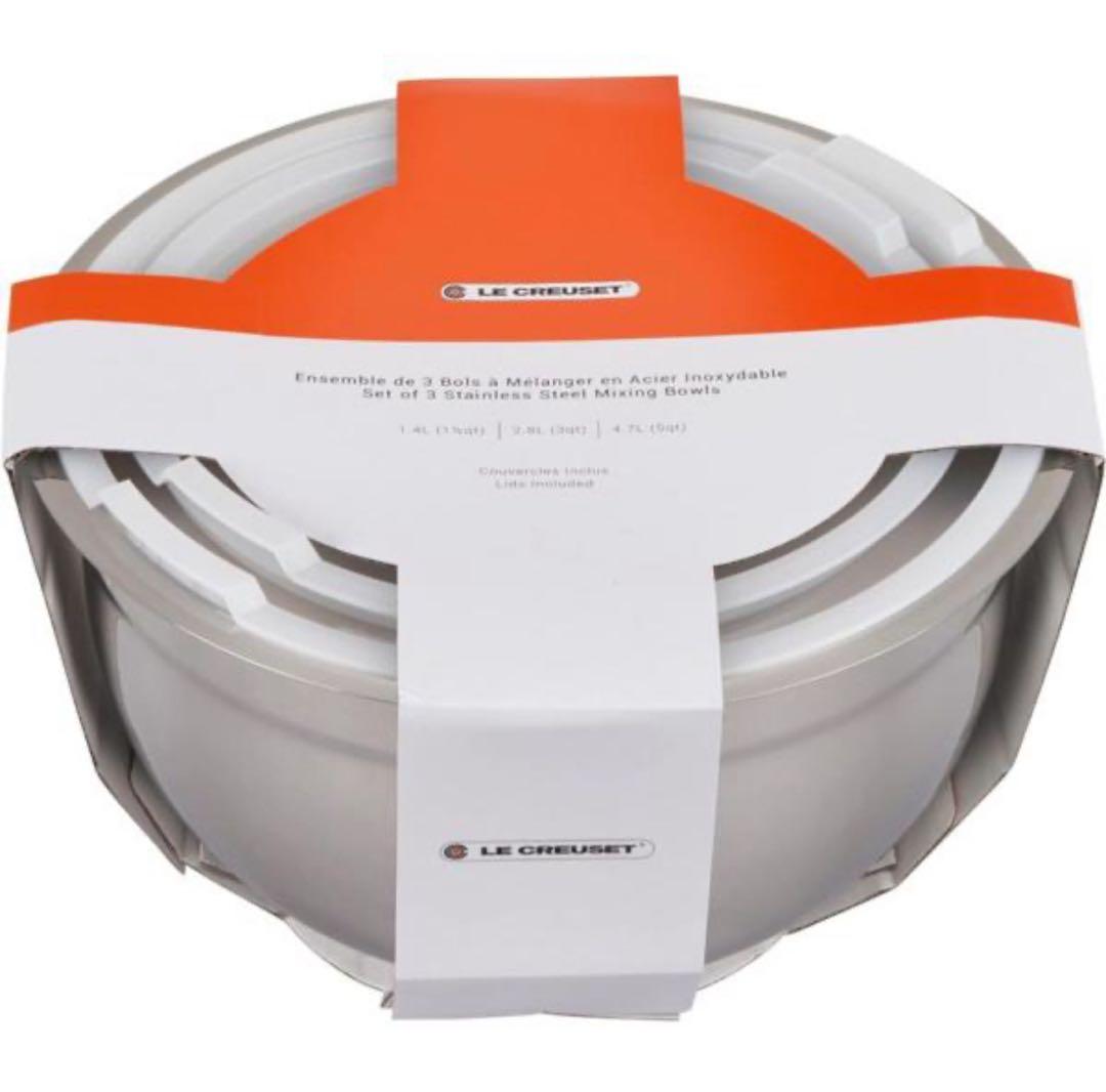 ル・クルーゼ　 ミキシング・ボウル3個セット　(ステンレススチール） 　フタ付き