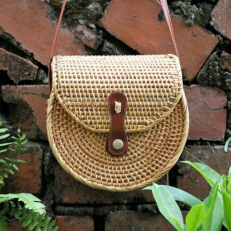 藤編包ベトナム手工草編みミニ円形斜め横断包