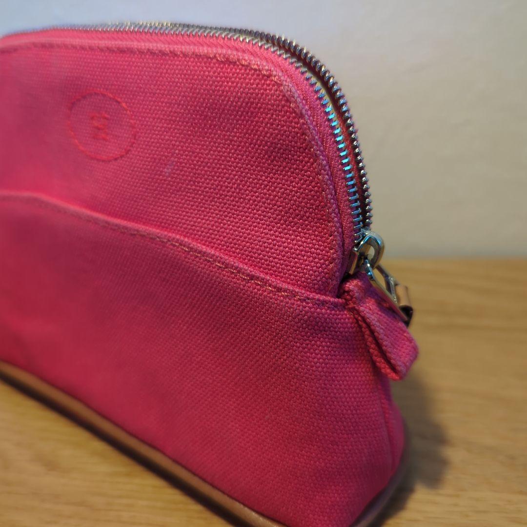 HERMES ピンク ボリードポーチMM キャンバスポーチ