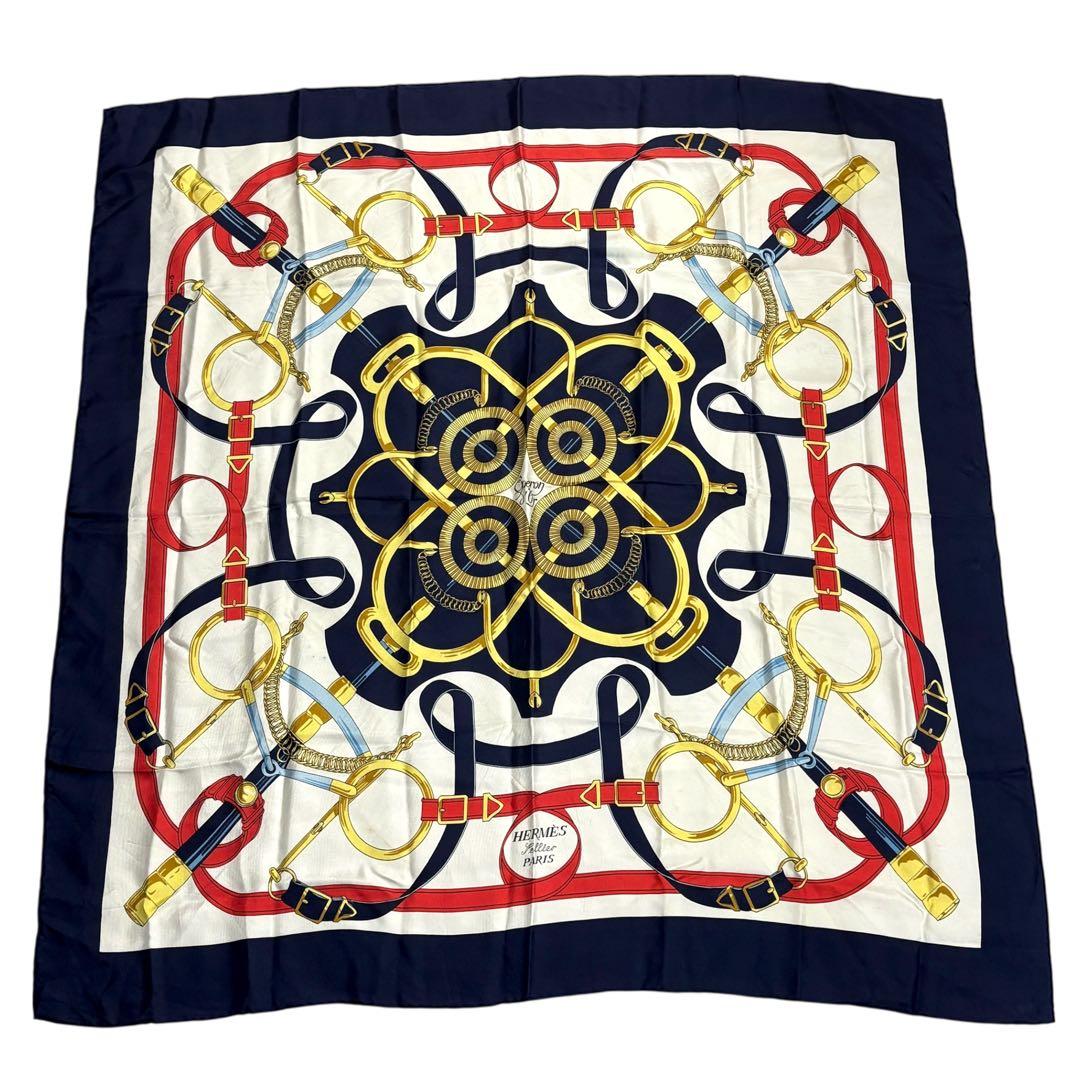 HERMES/エルメス カレ90 黄金の拍車 シルク スカーフ h_047