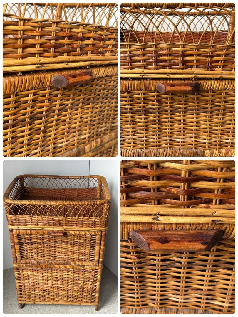 ヴィンテージ　昭和レトロ　ラタン家具　ラック 籐家具　アンティーク　脱衣カゴ　籠