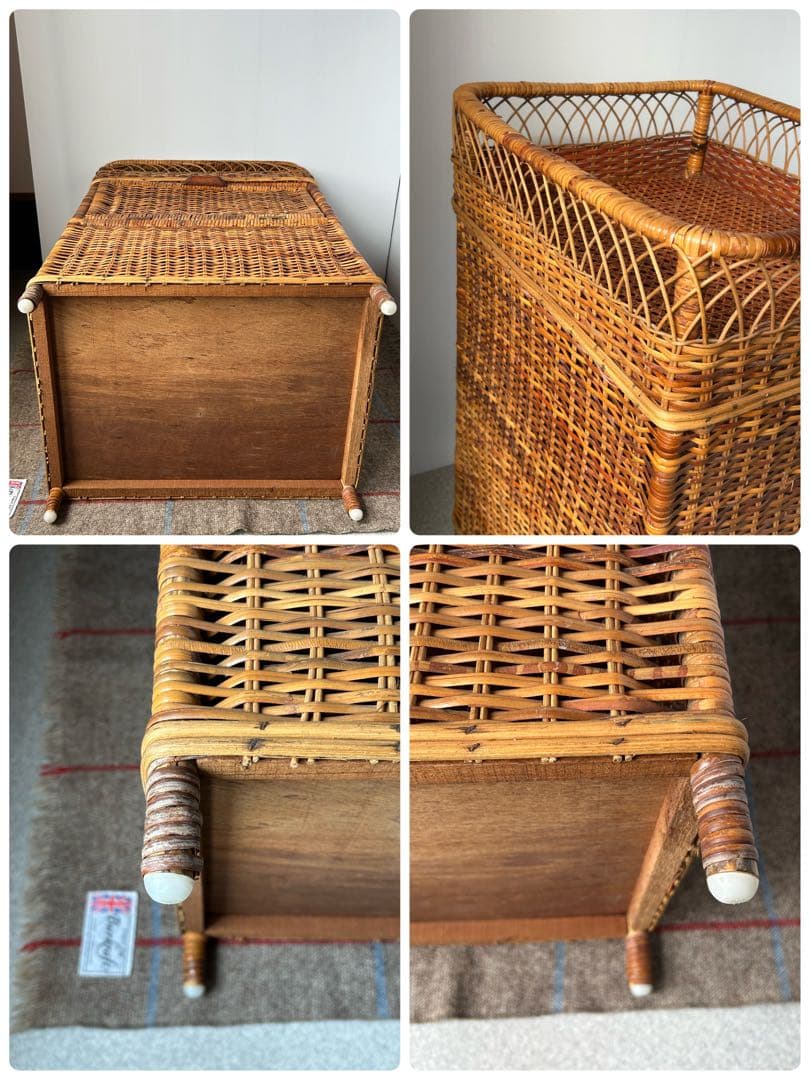 ヴィンテージ　昭和レトロ　ラタン家具　ラック 籐家具　アンティーク　脱衣カゴ　籠
