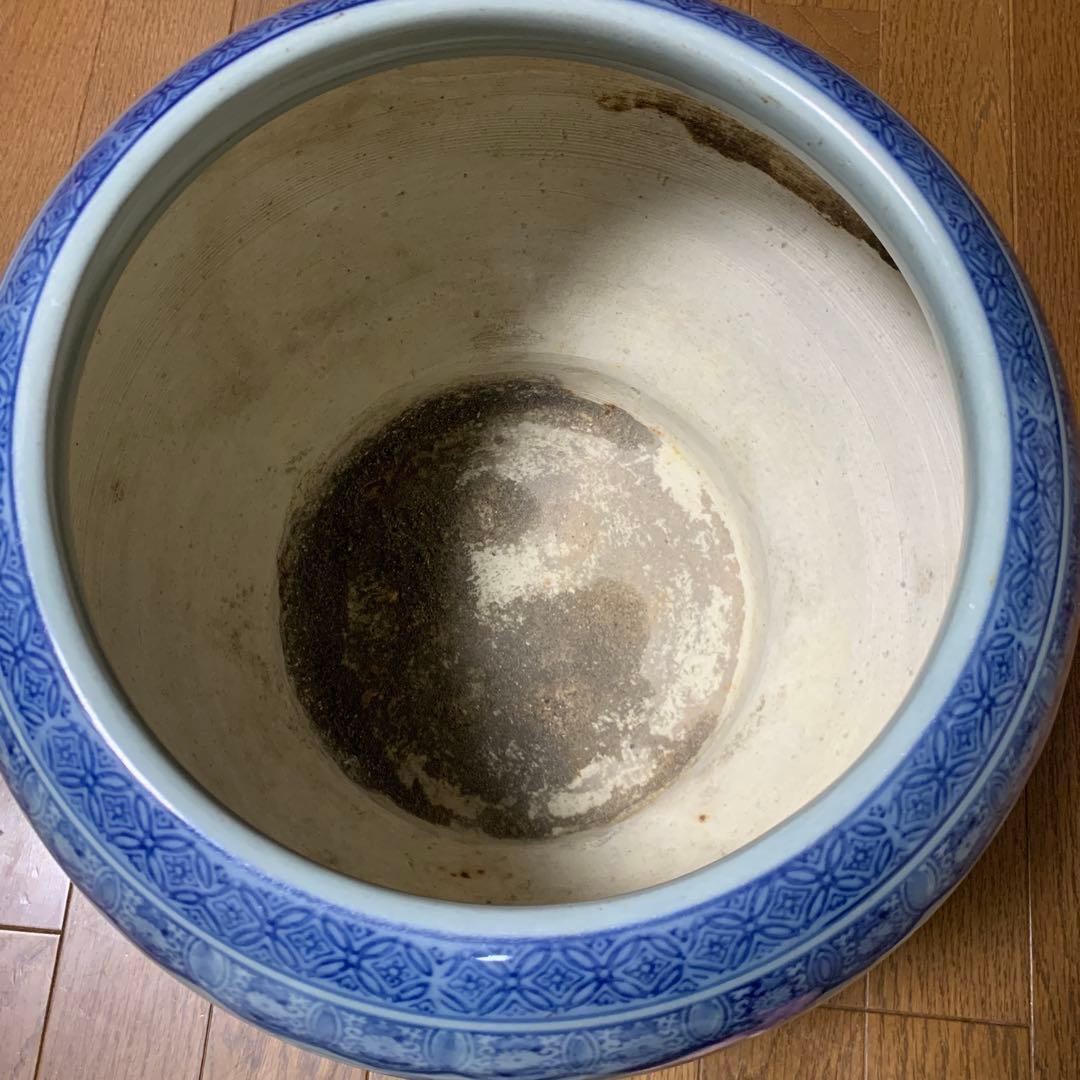 手描き染め付け火鉢　伊万里焼き　有田焼き　アンティーク　ヴィンテージ　骨董当時物