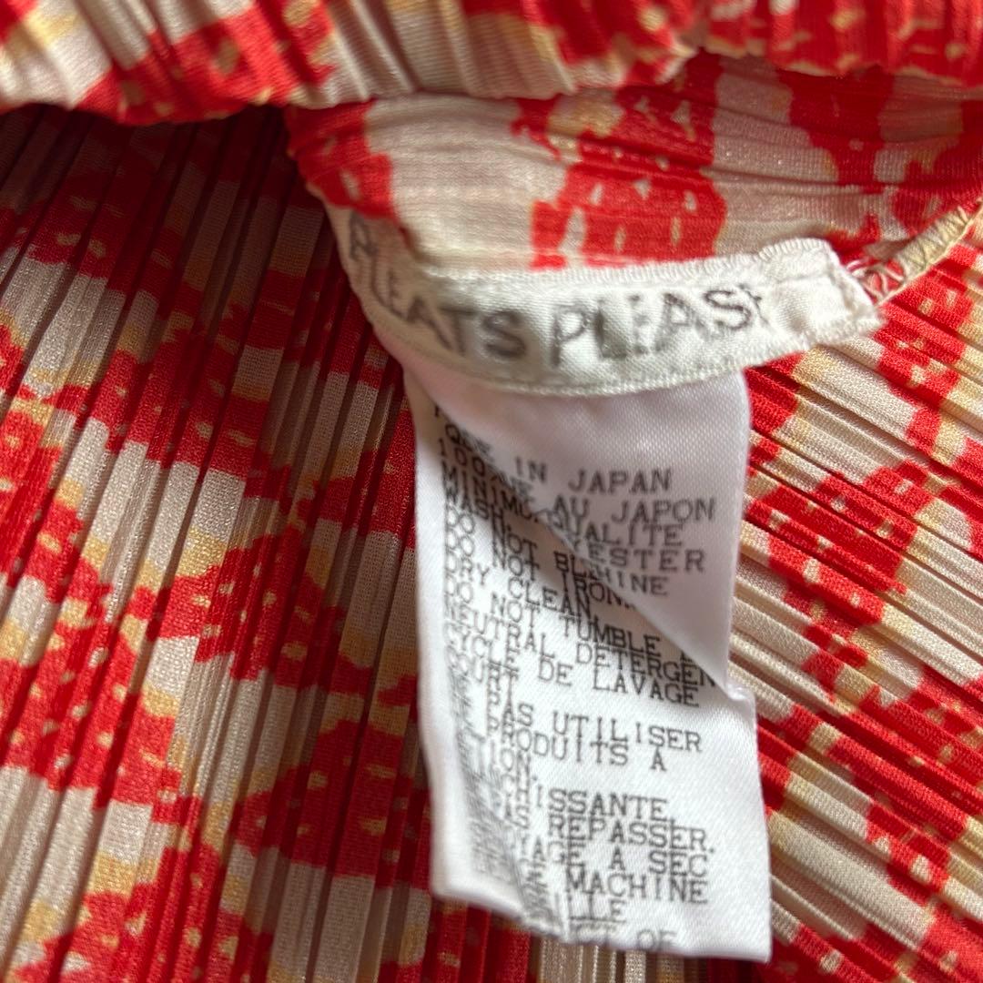 イッセイミヤケ プリーツプリーズ 半袖 赤系 柄入り