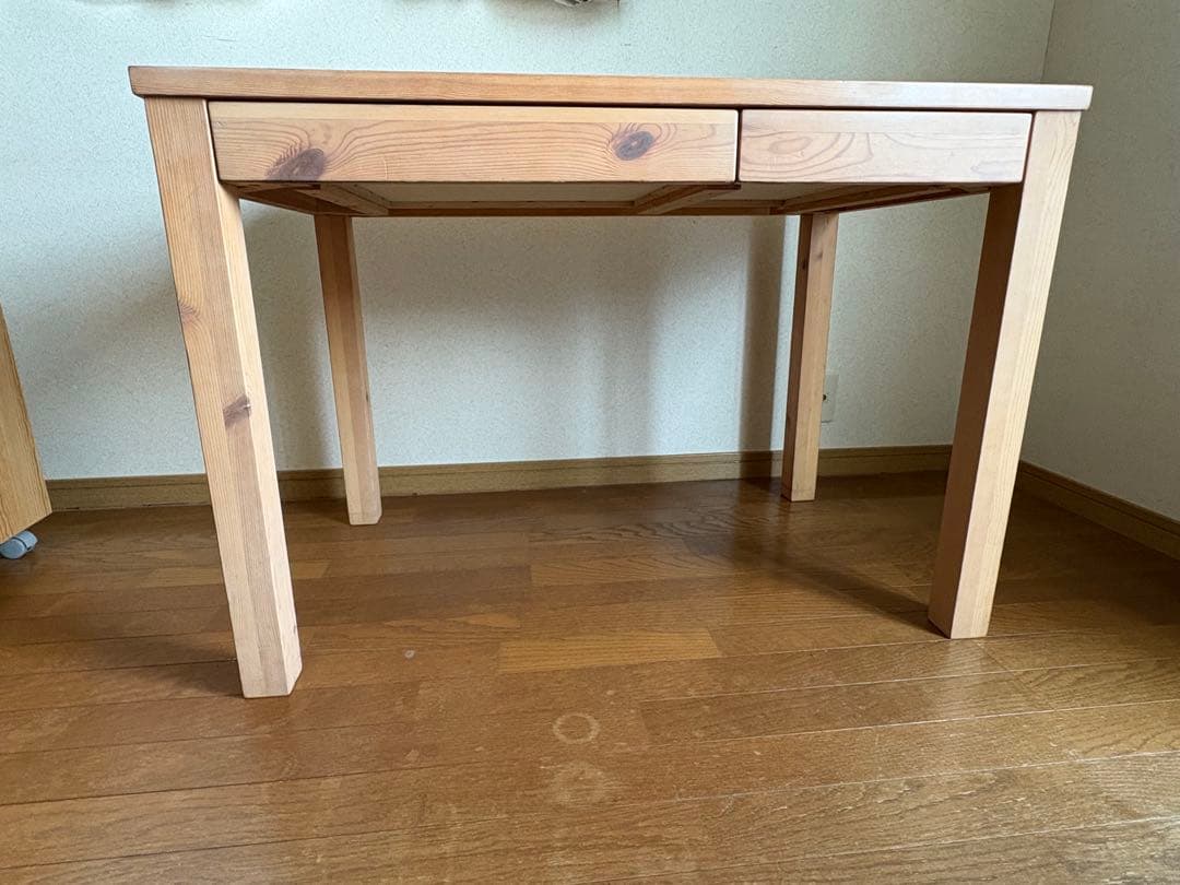 【送料込】無印良品：パイン材デスク／引き出しあり（2箇所）