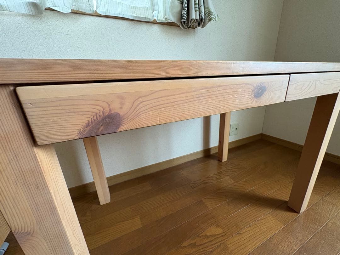 【送料込】無印良品：パイン材デスク／引き出しあり（2箇所）