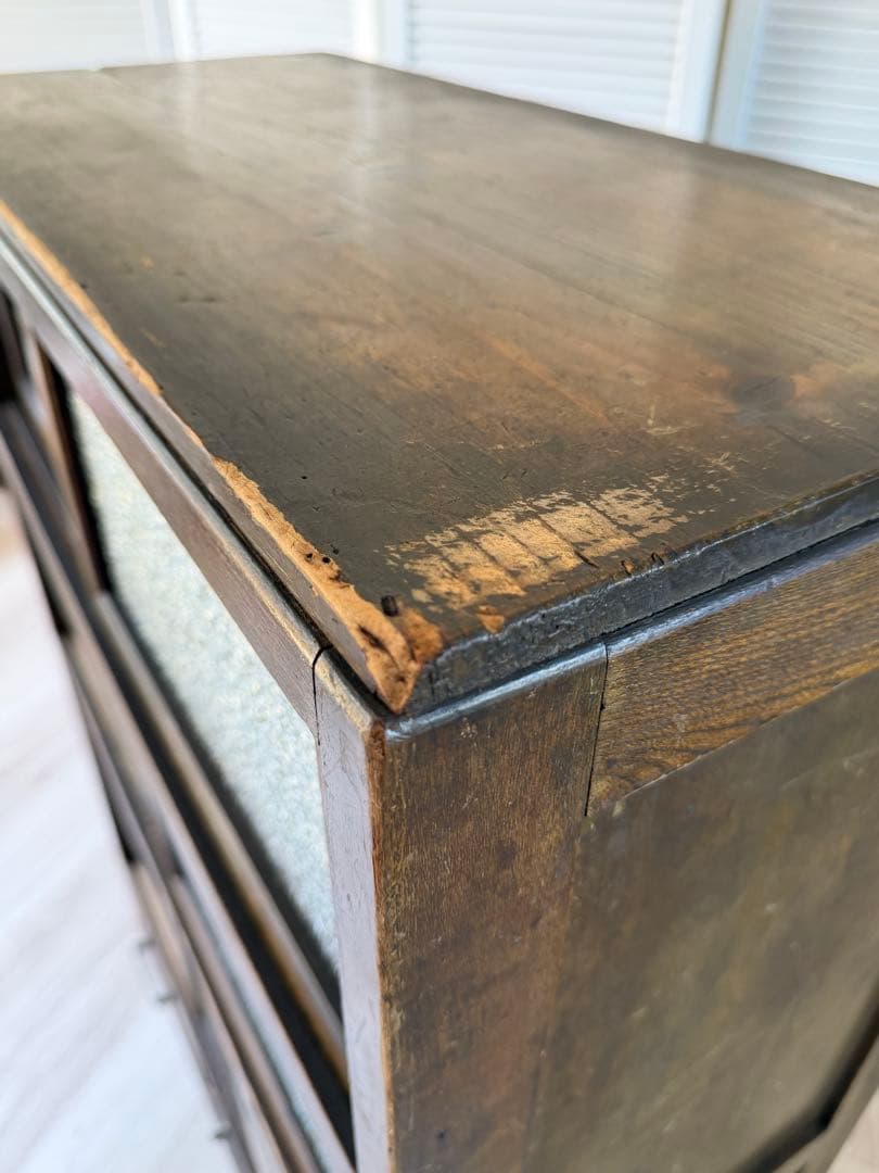 昭和レトロ 水屋箪笥 希少 ダイヤガラス 戸棚 キャビネット 古民具