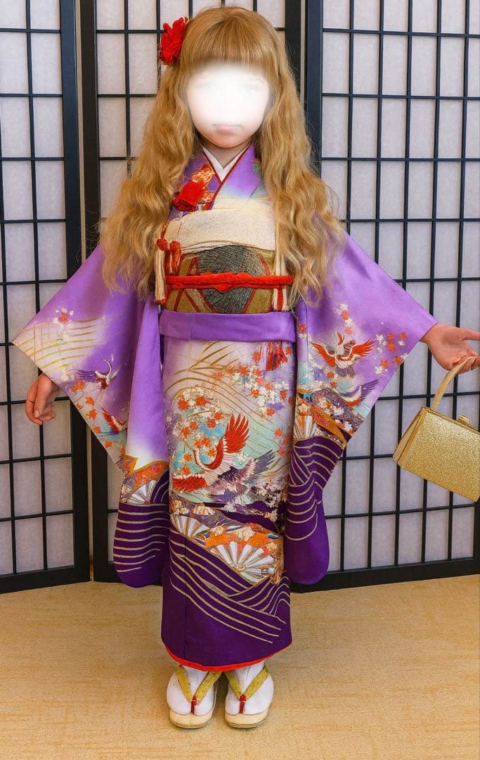 七五三　着物セット　7歳　だらり帯　ぽっくり付き　紫色