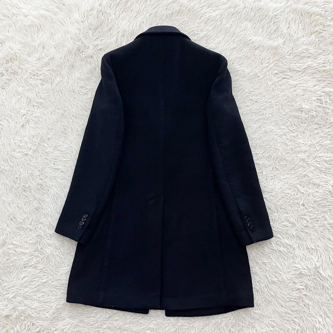 <美品>LARDINI ネイビー ウール チェスターコート ブートニエール 46