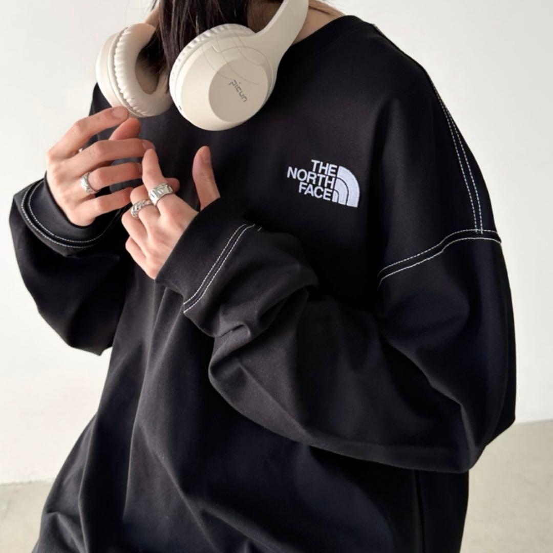 新品 THE NORTH FACE ロゴ刺繍 ステッチ 長袖 ロンT Lサイズ