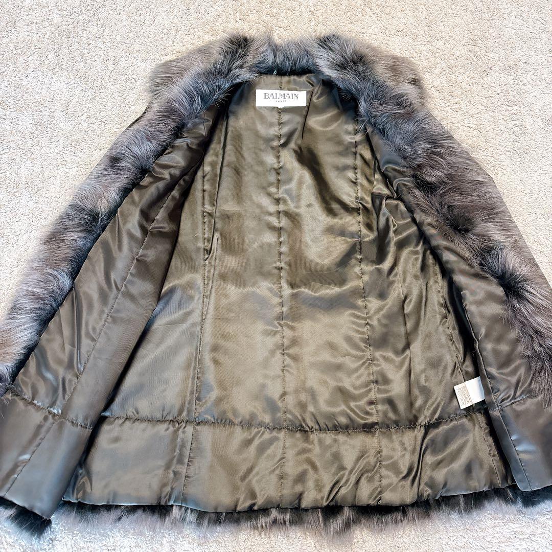 極美品BALMAIN ベルト付きレザー ファー ジャケット黒L〜XLフォックス