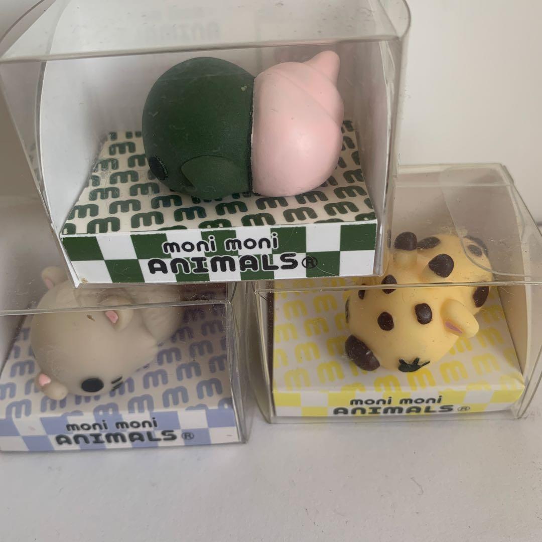 moni moni ANIMALS ３個セットフィギュア　ヤドカリ、ネコ、キリン