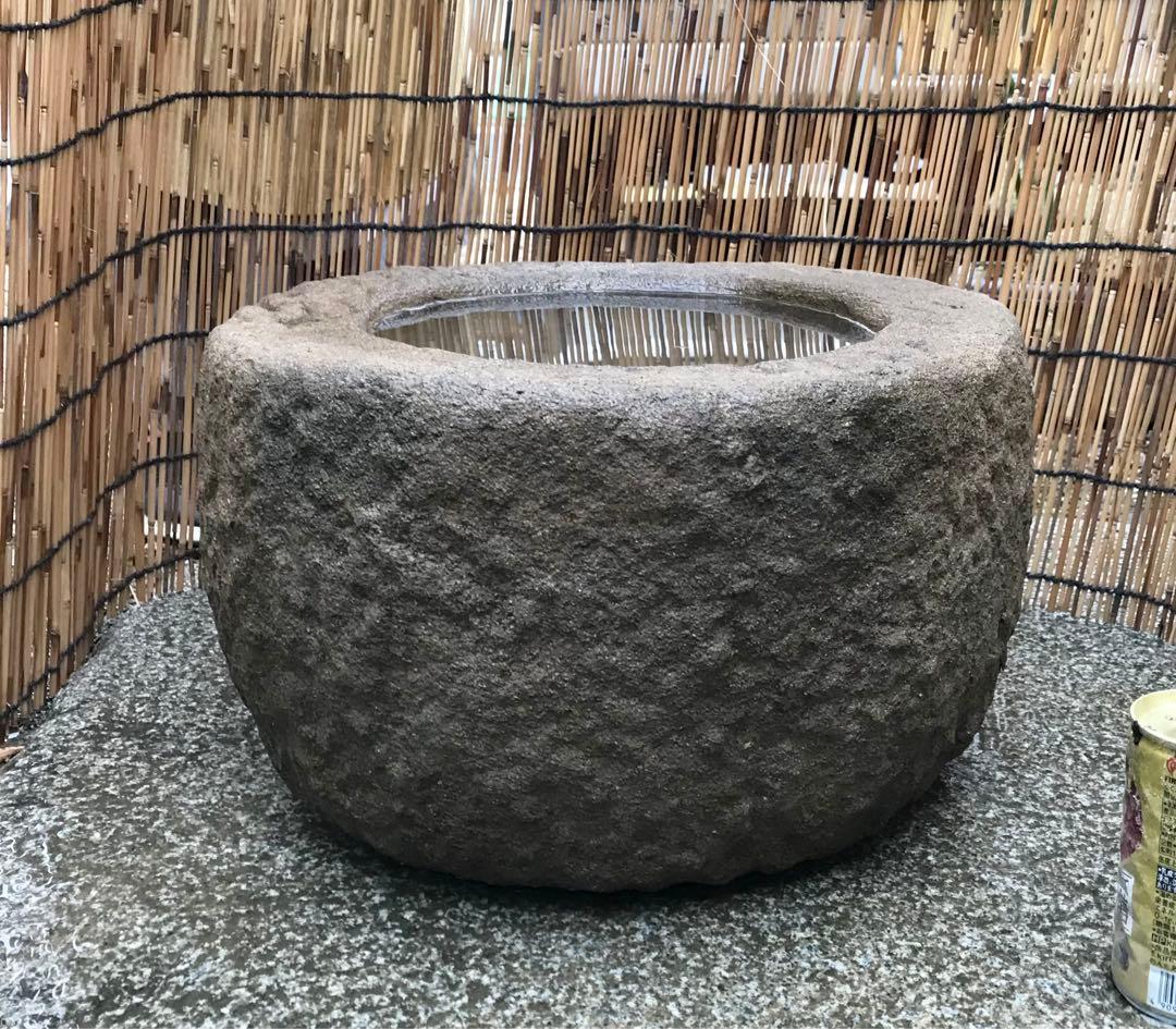 【天然石・水鉢・蹲・庭石・庭園材料・茶庭】オブジェ箱庭苔石造園バードバス向鉢苔玉