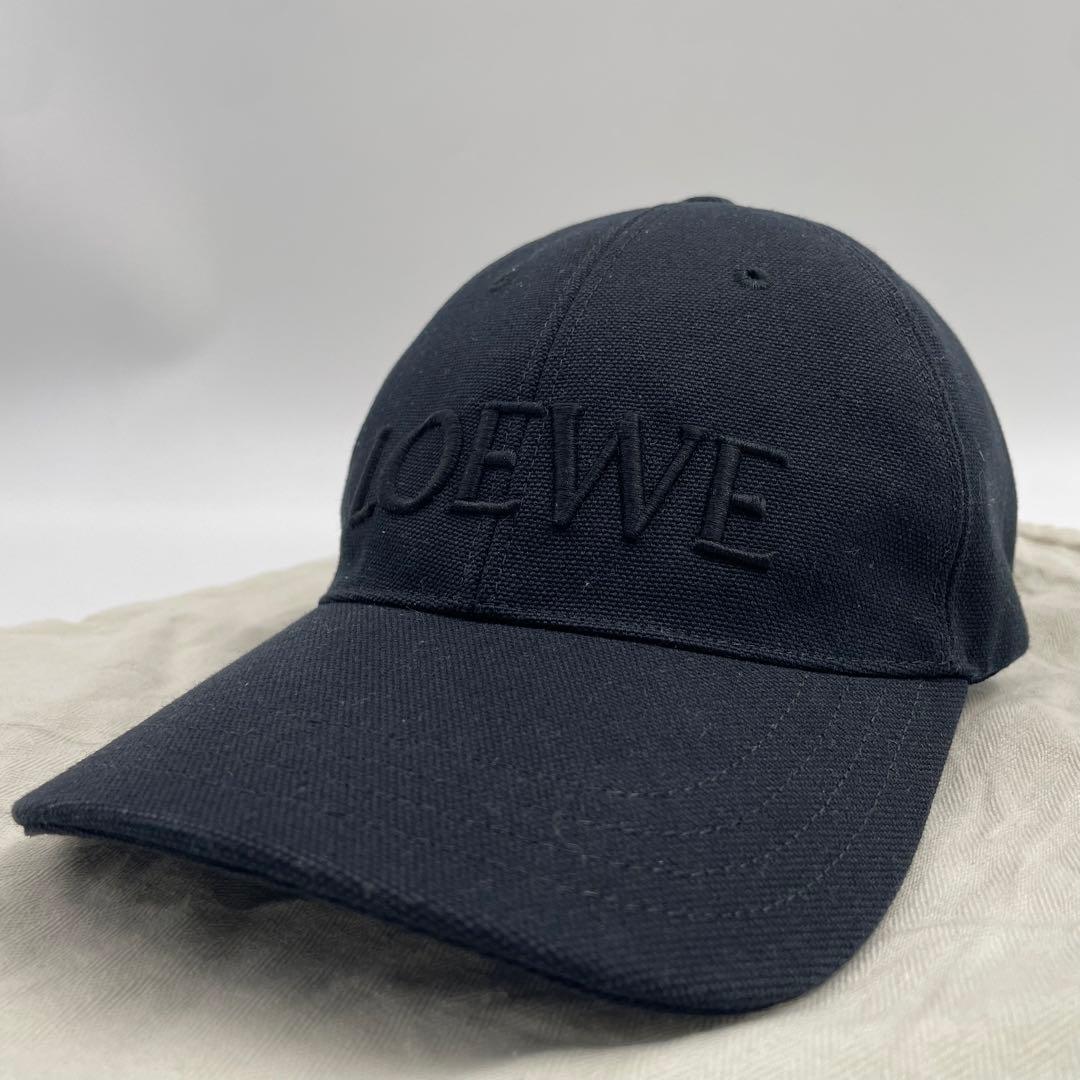 【✨未使用級】 ロエベ ベースボールキャップ ロゴ刺繍 フリーサイズ ブラック