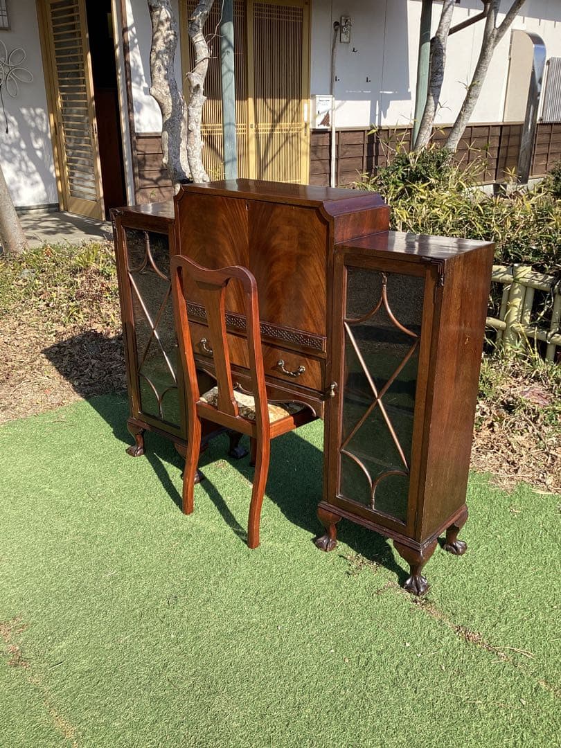 イギリスアンティーク　サイドbyサイド　キャビネット　Wビューロー