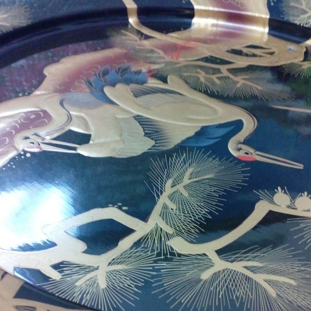 時代本金厚盛蒔絵黒漆塗４３センチサイズ時代木製蒔絵盆縁に傷跡部分有り当時物