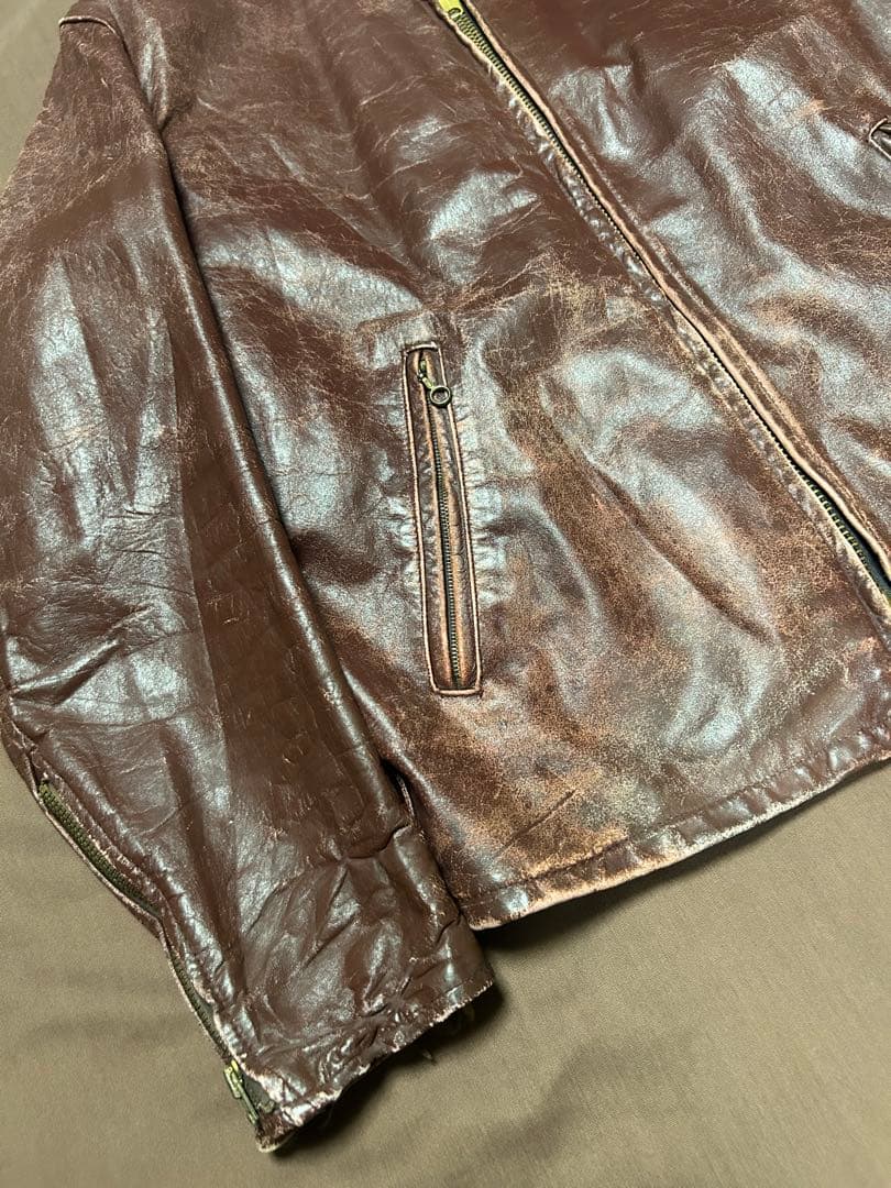 襤褸 60s70s USA製 TALONジップ レザー ジャケット ブラウンXL