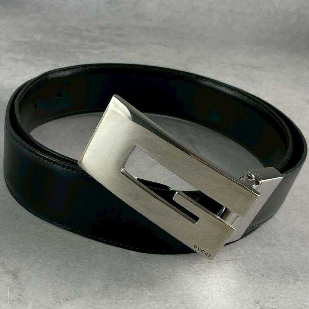 未使用級 GUCCI ベルト リバーシブル レザー スクエアGバックル シルバー