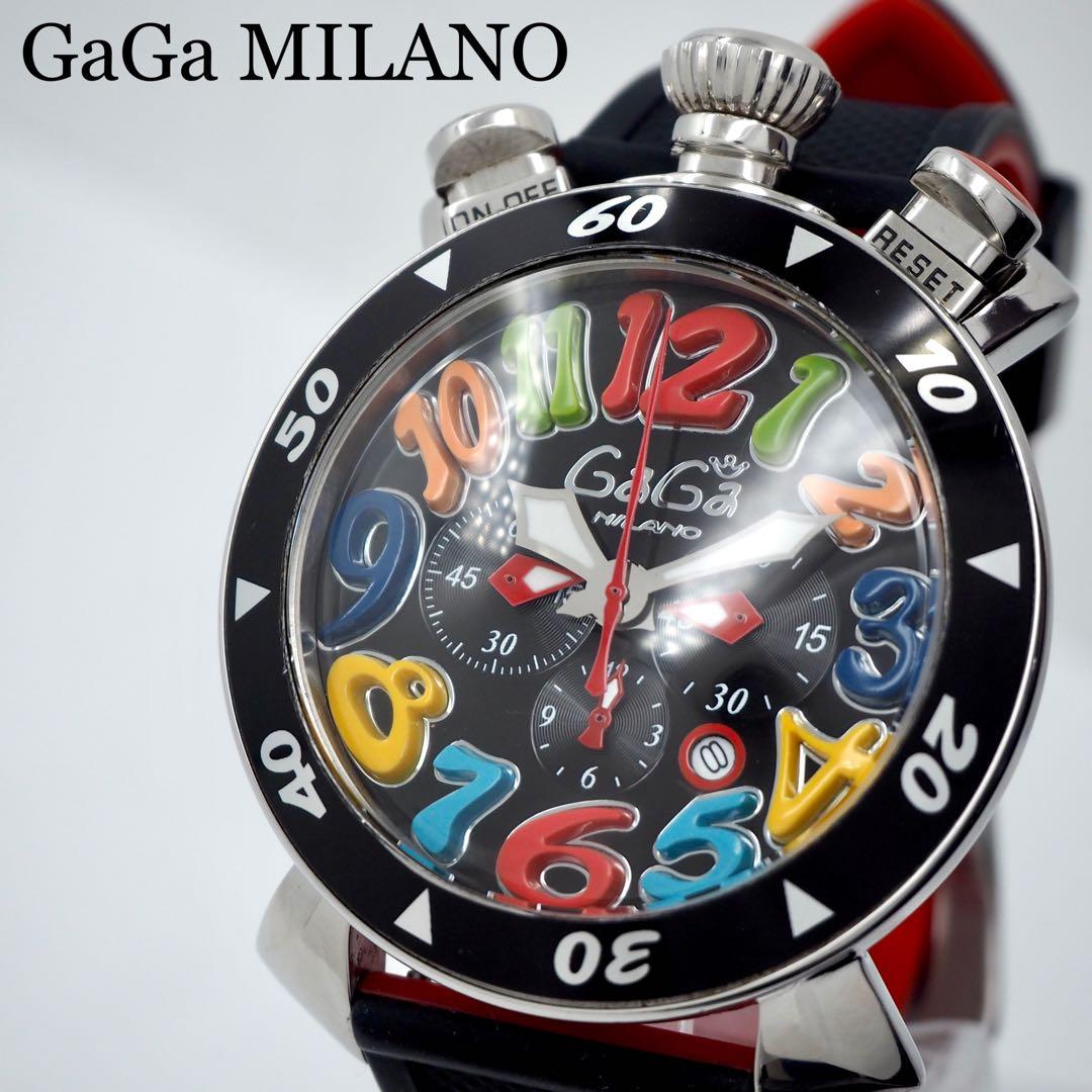 366 稼働 ガガミラノ マヌアーレ48 クロノグラフ メンズ 時計 ブラック