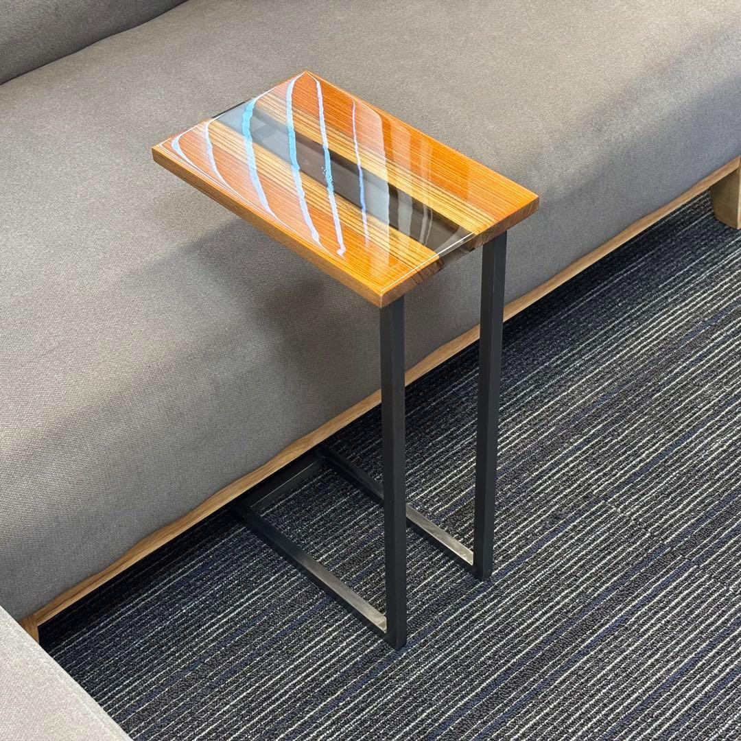 サイドテーブル アイアン 無垢材 木製 一枚板 コの字 アンティーク 欅 ベッド