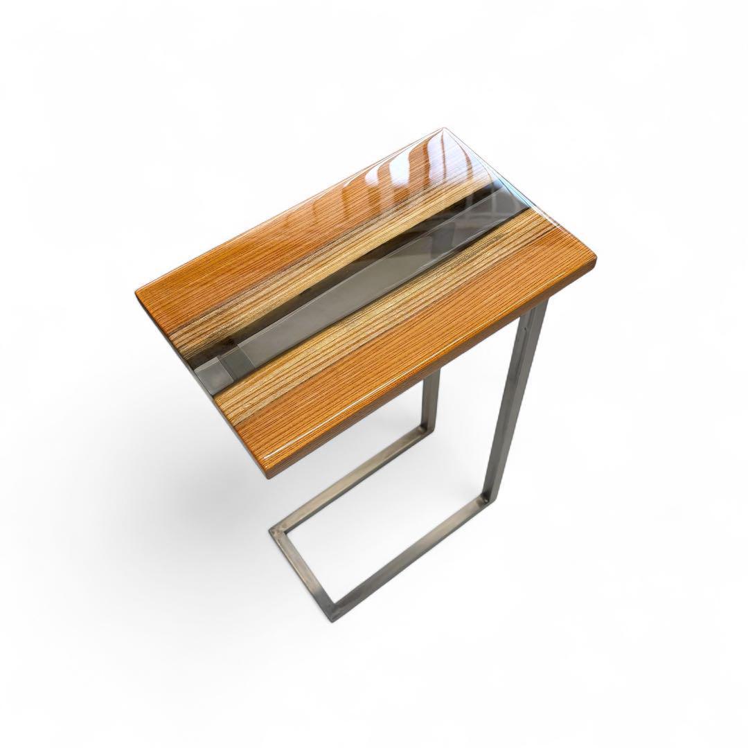 サイドテーブル アイアン 無垢材 木製 一枚板 コの字 アンティーク 欅 ベッド