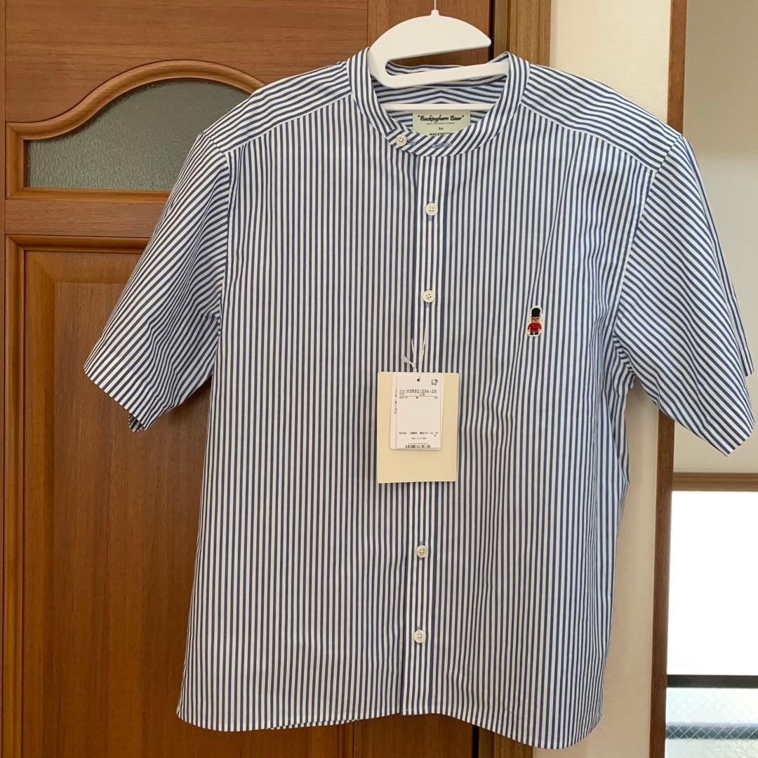 ストライプ 半袖シャツ スタンドカラー