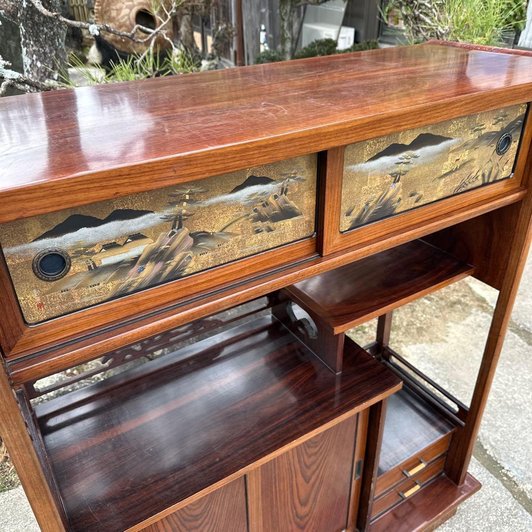 茶棚 茶箪笥 蒔絵 金彩 豪華 金厚塗り 立体感 重厚感 銘：玉水 螺鈿iso※