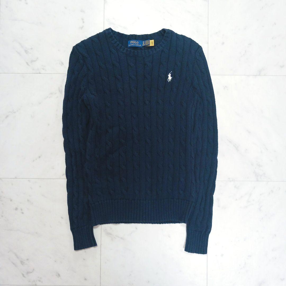 【現行QR】24年製✨ラルフローレン　白ポニー刺繡　ケーブルニットセーター