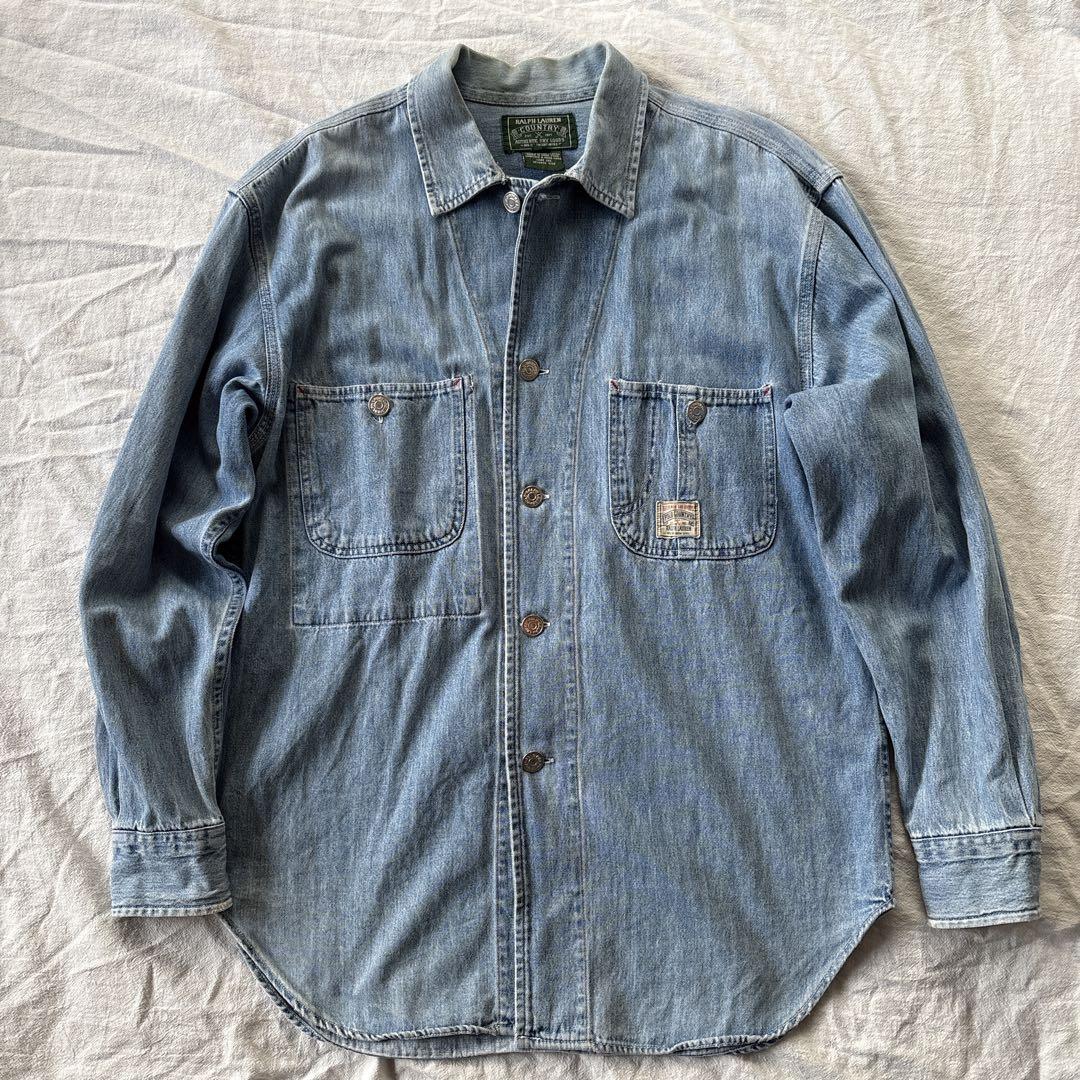 90s polo country デニムカバーオール　ポロカントリーデニムシャツ