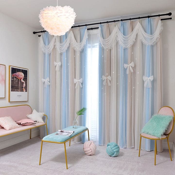 姫様カーテン　可愛いカーテン　二層カーテン   一体型カーテン