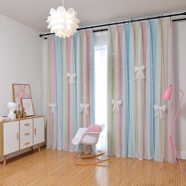 姫様カーテン　可愛いカーテン　二層カーテン   一体型カーテン