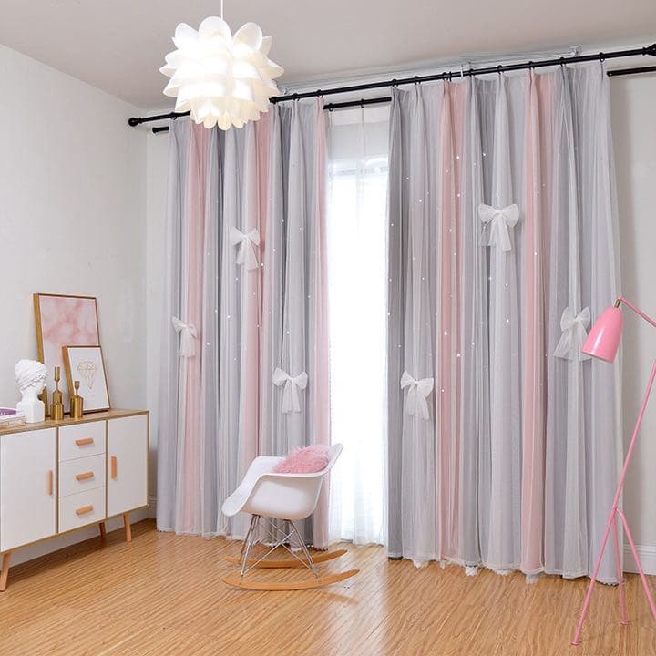 姫様カーテン　可愛いカーテン　二層カーテン   一体型カーテン