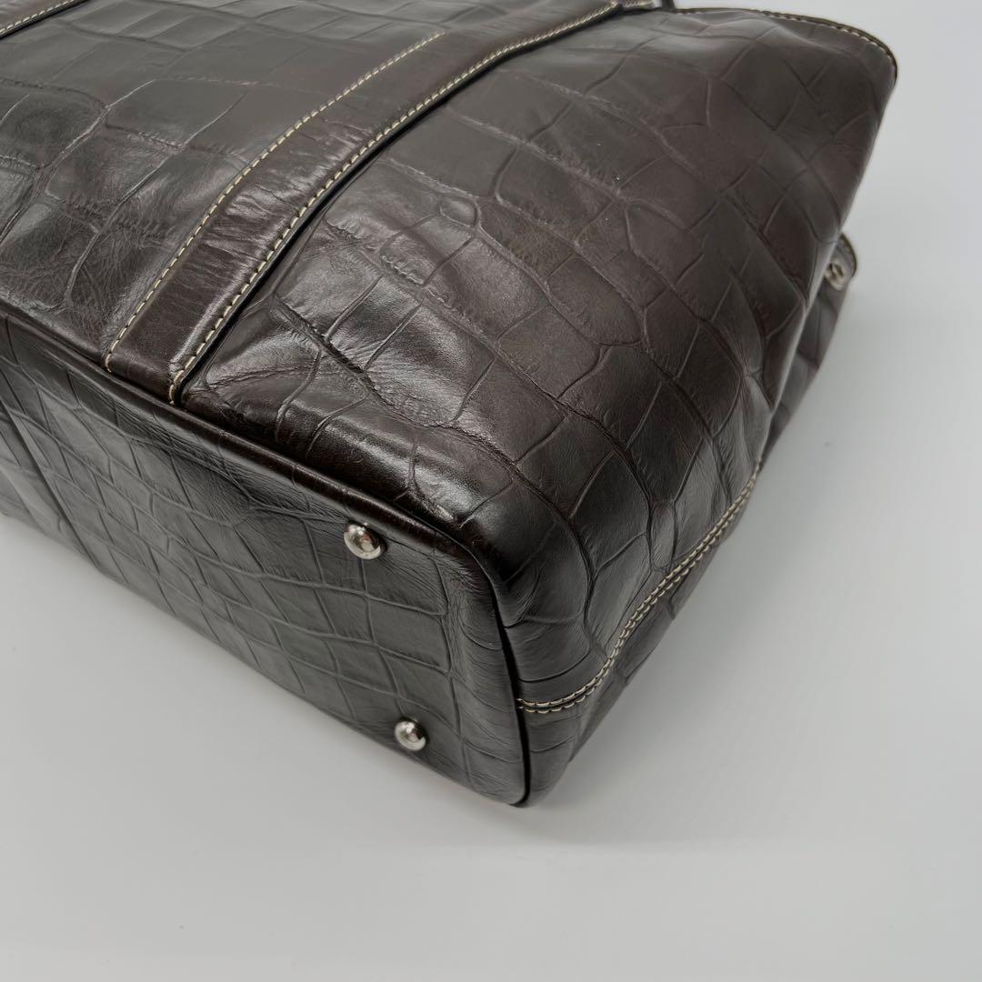 美品✨バーニーズニューヨーク　トートバッグ　クロコ型押し　レザー　濃茶　A4