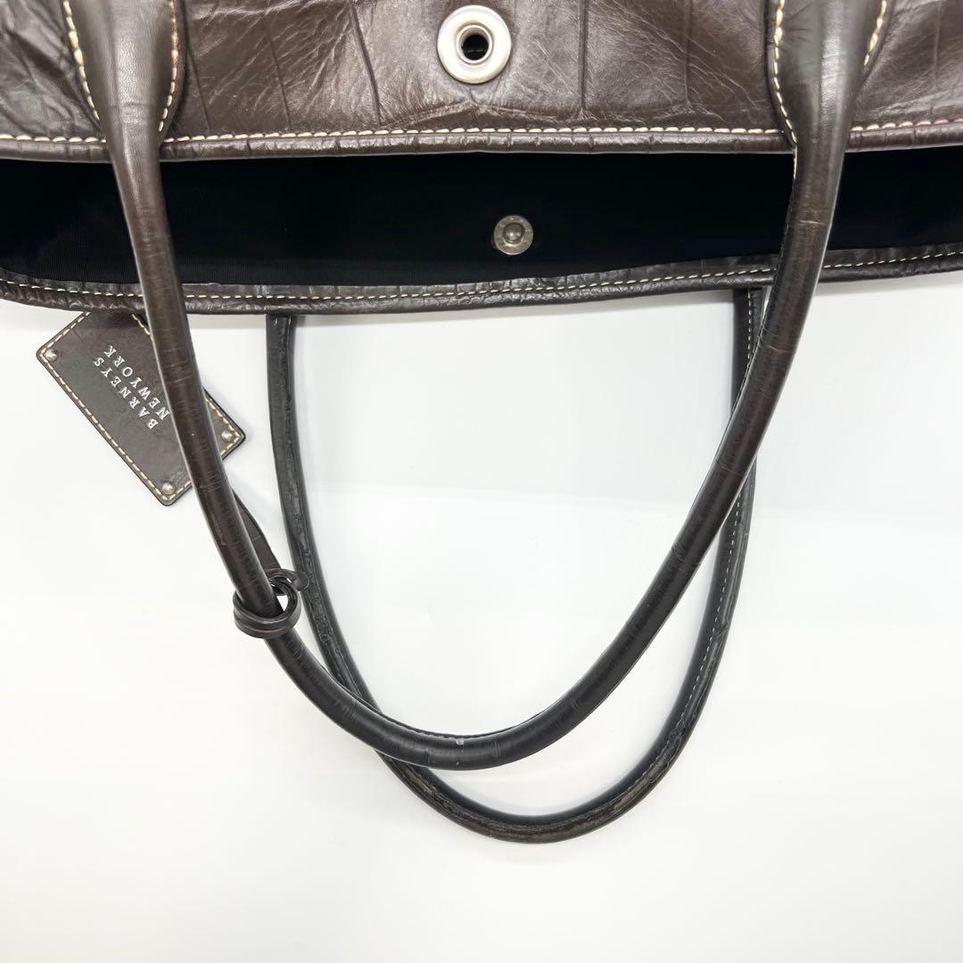 美品✨バーニーズニューヨーク　トートバッグ　クロコ型押し　レザー　濃茶　A4