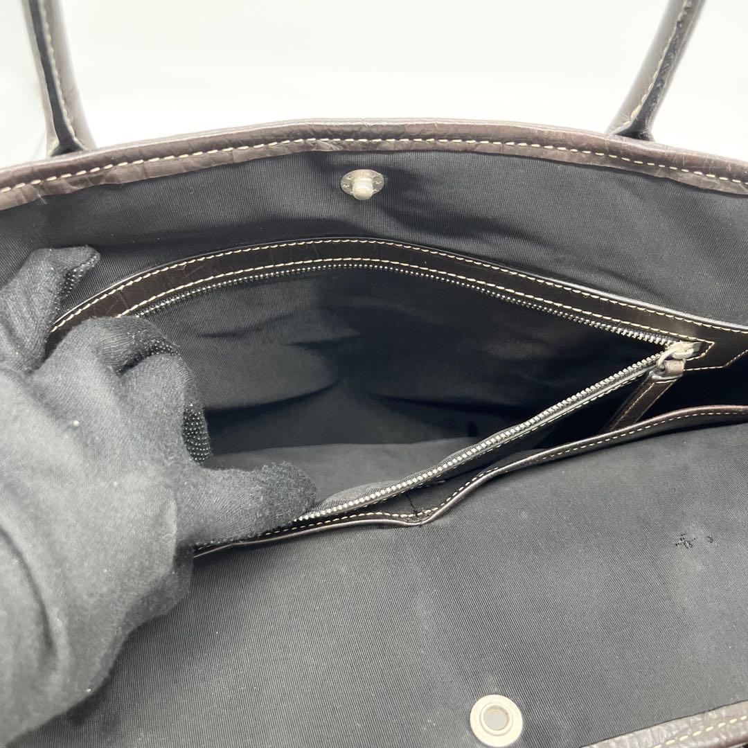 美品✨バーニーズニューヨーク　トートバッグ　クロコ型押し　レザー　濃茶　A4