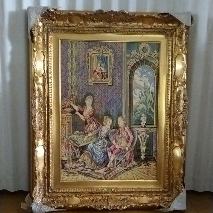 絵画　イタリア製　コブラン織物　アンティーク　刺繍　アート