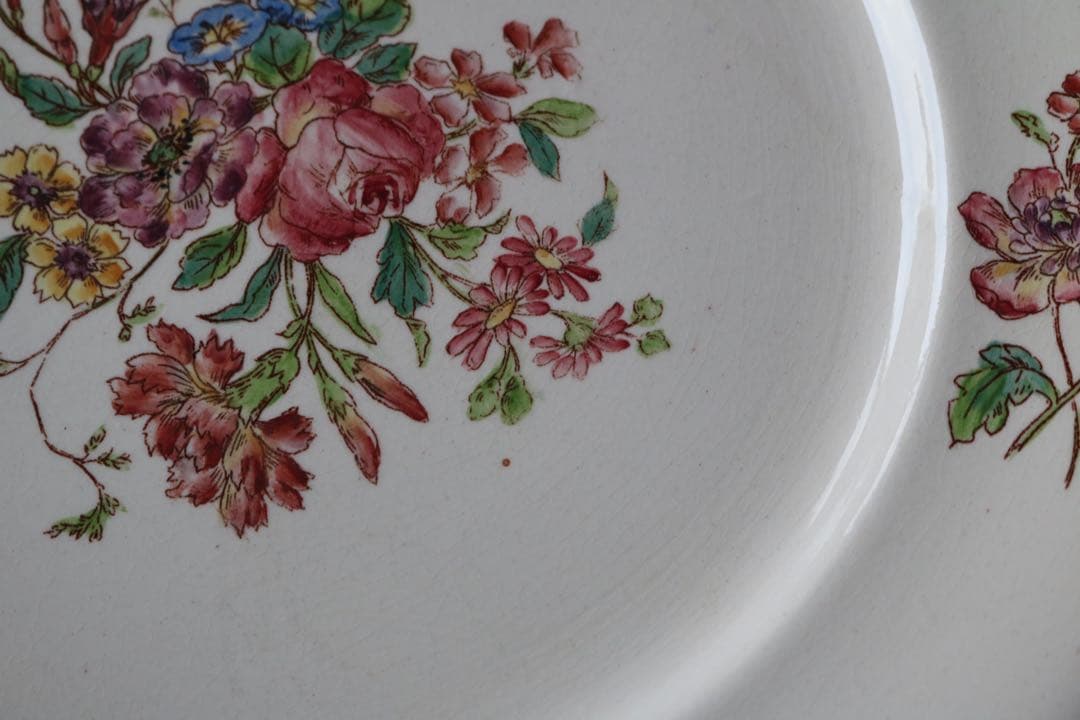 Longchamps 多彩刷り　b 薔薇リボン　プレート　フランス　アンティーク