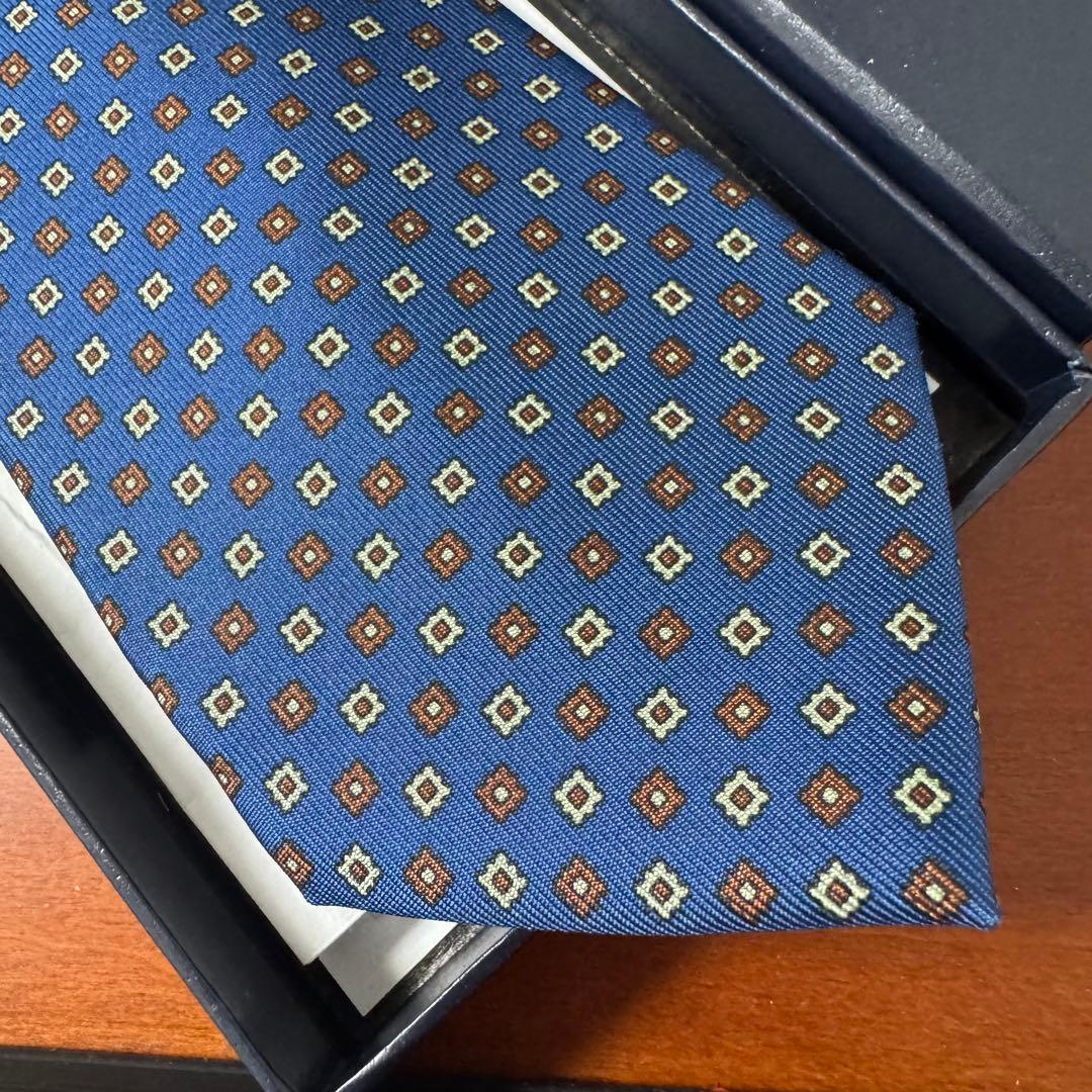 未使用 E.Marinella シルクプリント小紋タイ ネクタイ ネイビー