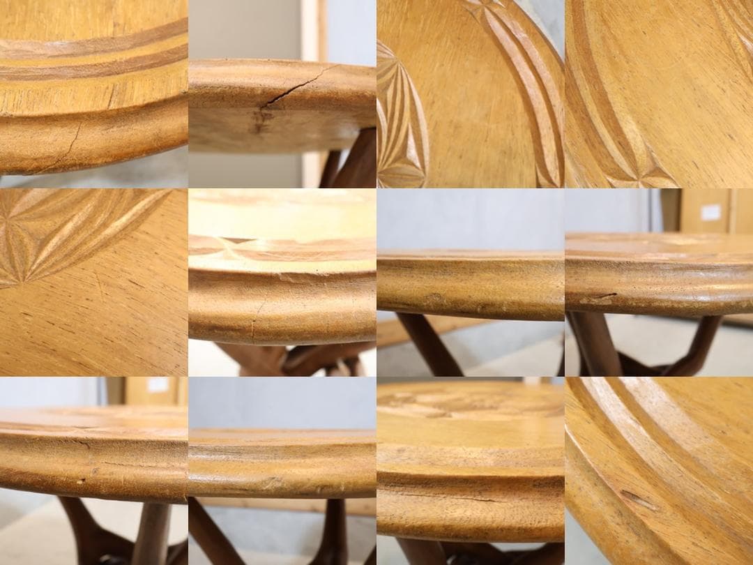 アンティーク調 サイドテーブル 知恵の輪 チップカービング 木彫りオリエンタル系