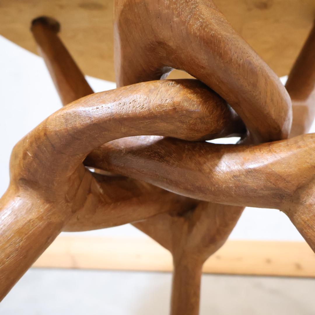 アンティーク調 サイドテーブル 知恵の輪 チップカービング 木彫りオリエンタル系